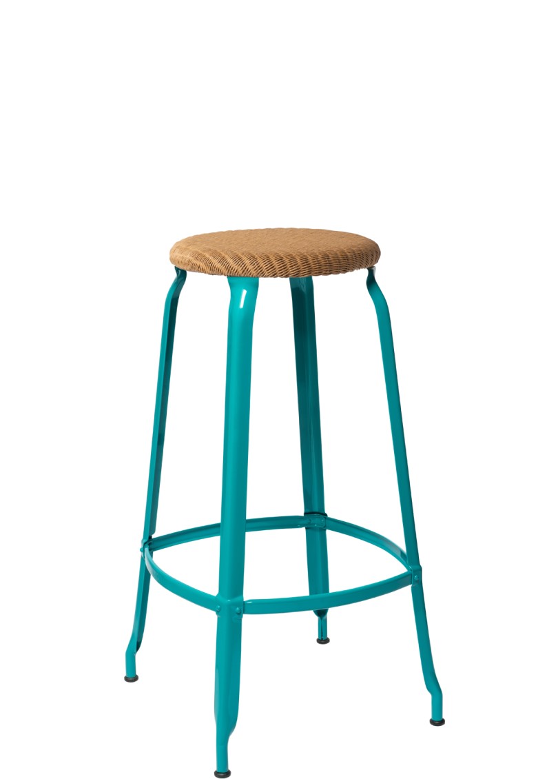 Nicolle Bar Stool with Lloyd Loom Upholstered Seat and Metal Frame