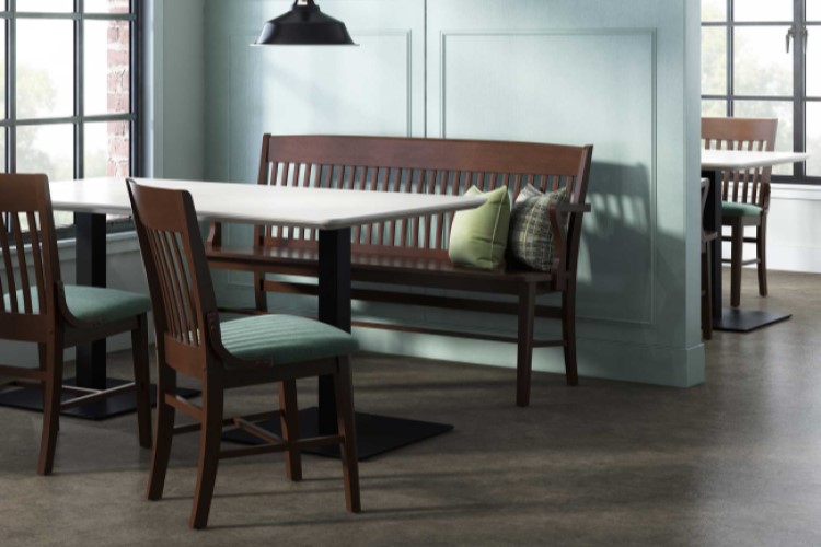 Americana Upholstered Wood Dining Chairs with Straight Top Rail and Complementary Bench