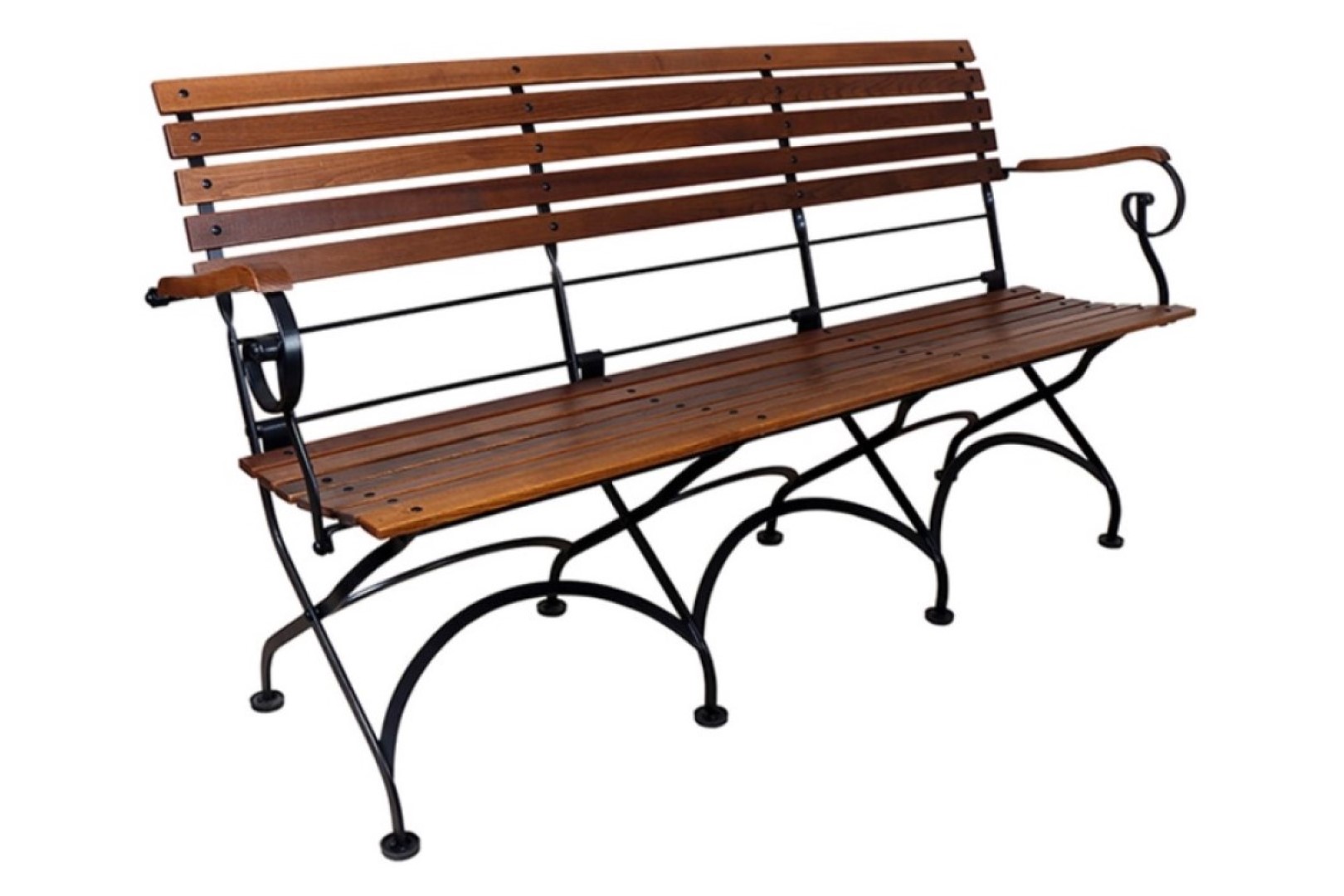 Isabelle 3 Seat Wood Slat Bench with Arms