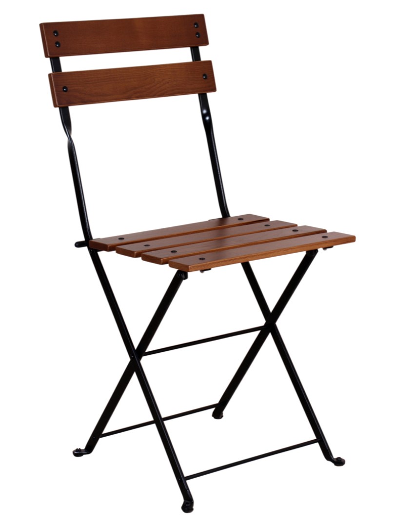 Madeleine Folding Bistro Chair with Metal Frame and Wood Slat Seating