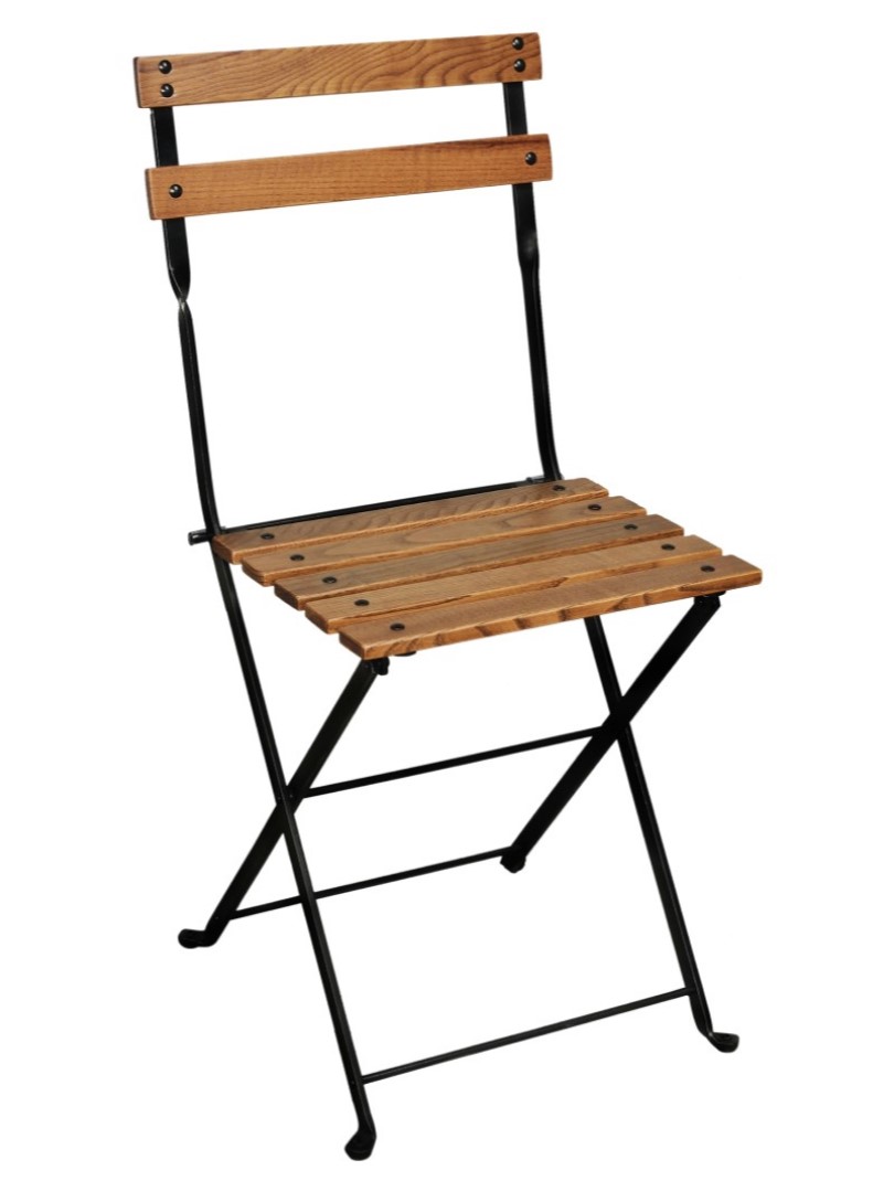 Lyon Folding Bistro Chair with Metal Frame and Wood Slat Seating