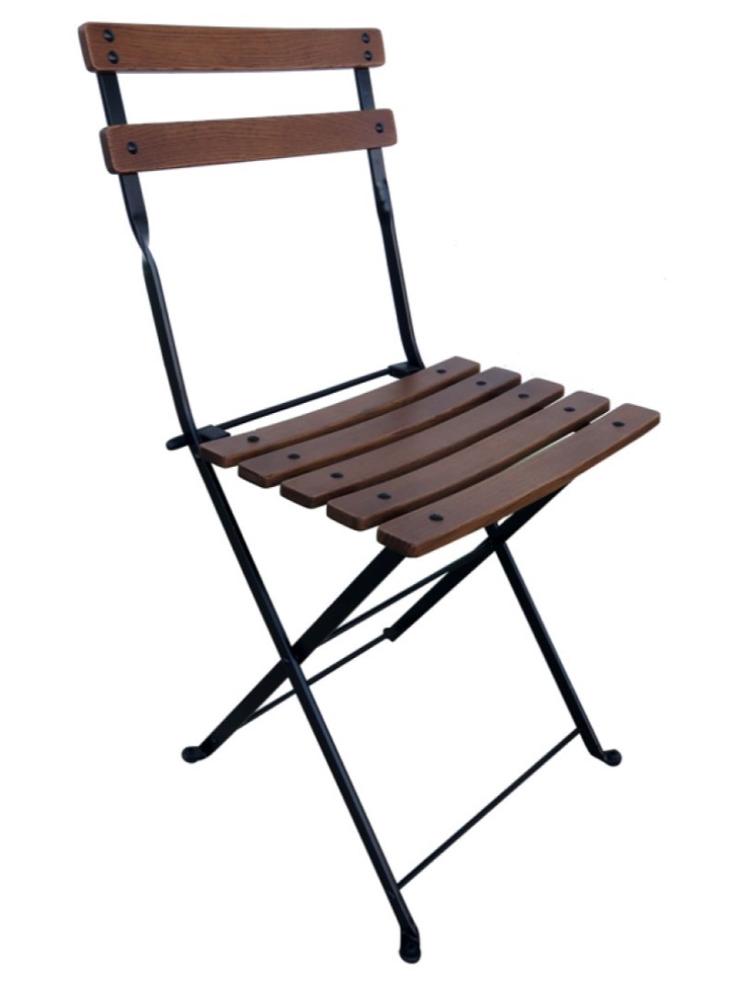 Dijon Folding Bistro Chair with Metal Frame and Wood Slat Seating