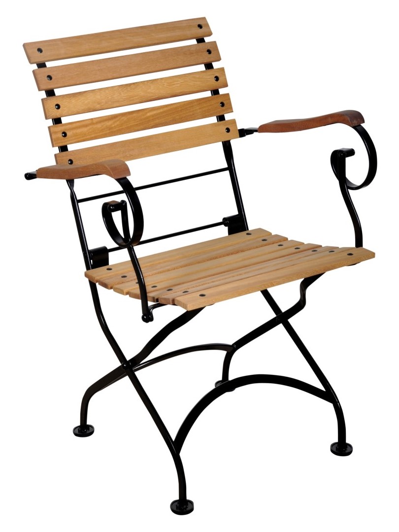 Isabelle Folding Bistro Armchair with Metal Frame and Wood Slat Seating