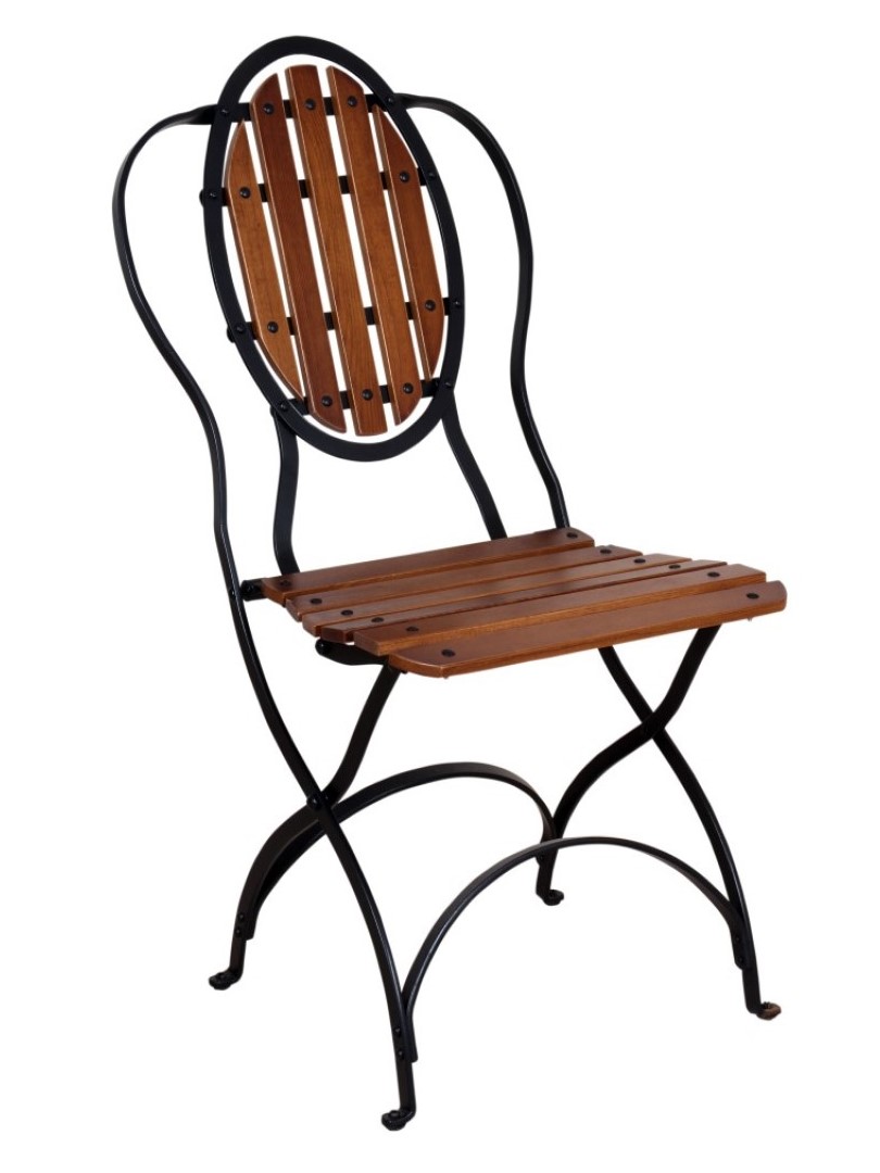 Claudette Folding Bistro Chair with Metal Frame and Wood Slat Seating