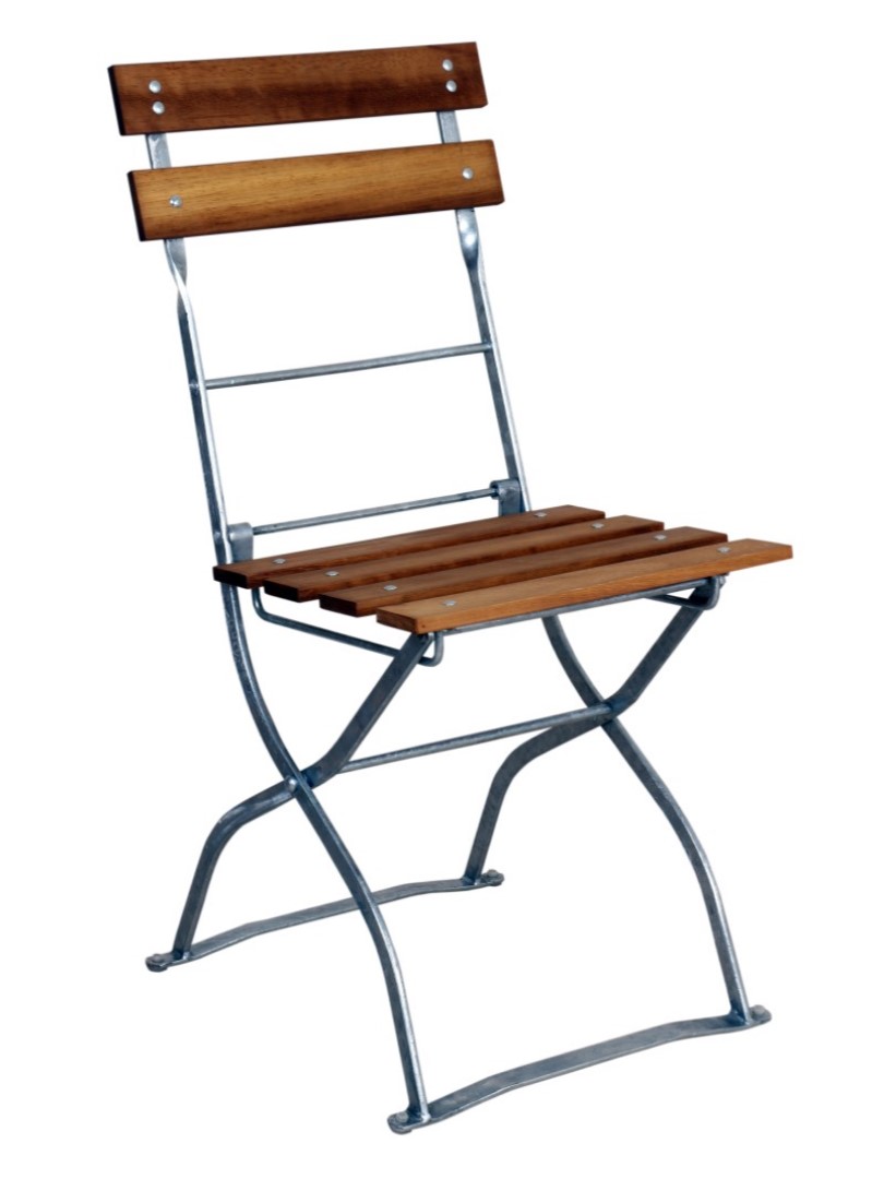 German Beer Garden Folding Bistro Chair with Metal Frame and Wood Slat Seating