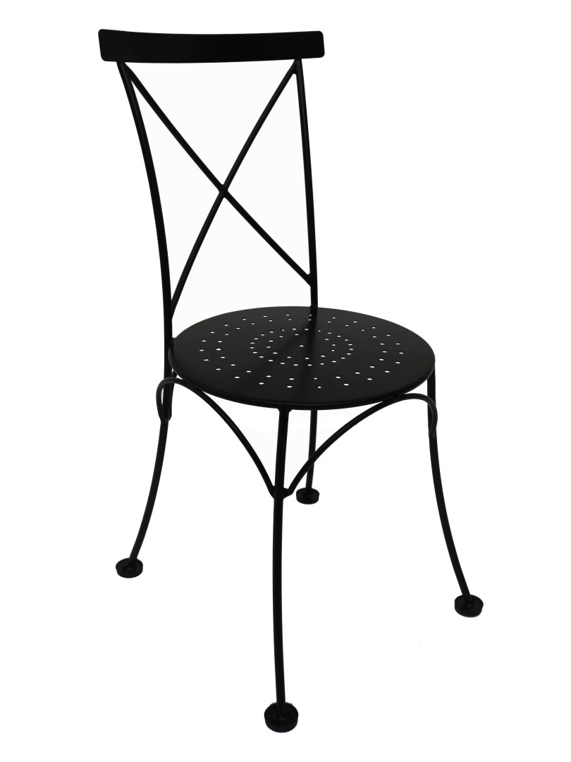 X Back Chair with Wrought Iron Frame and Perforated Steel Seat