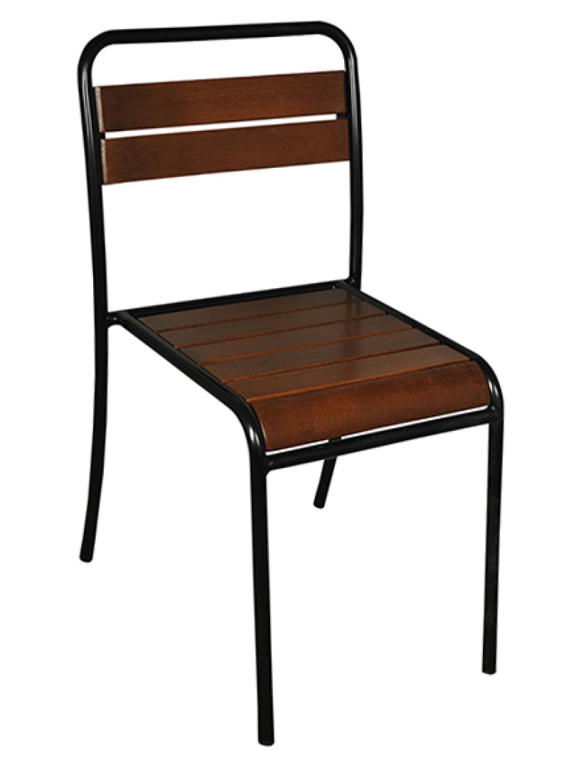 Chelsea Chair with Wood Slatted Seating and Tubular Metal Frame