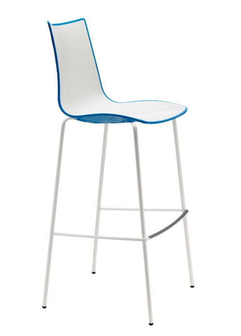 Zebra Bicolore Bar Stool with Technopolymer Plastic Seating on Tubular Steel Frame