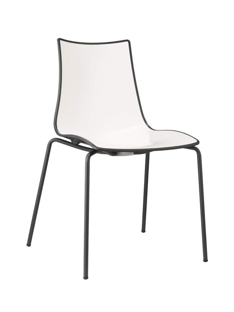 Zebra Bicolore Plastic and Metal Chair with Technopolymer Plastic Seating on Tubular Steel Frame