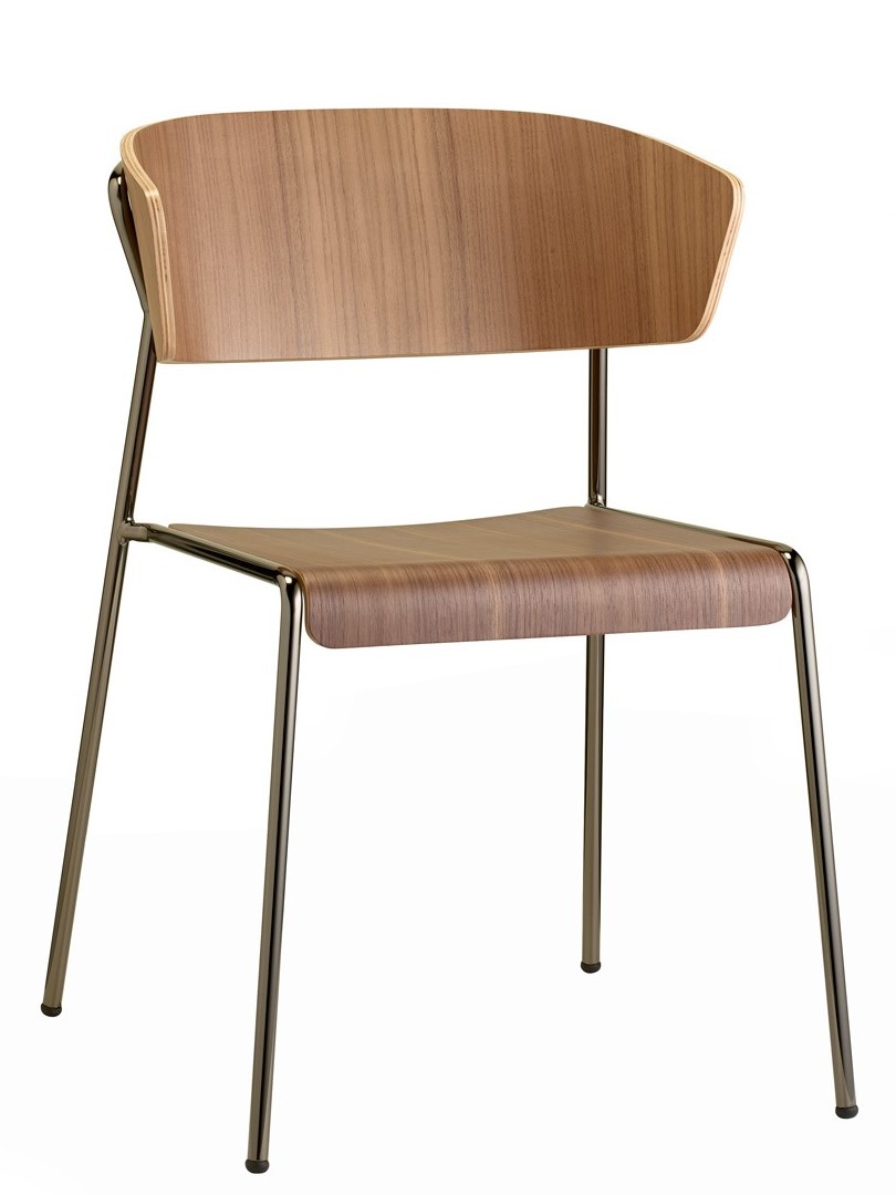 Lisa Armchair with Wood Seating and Tubular Steel Frame